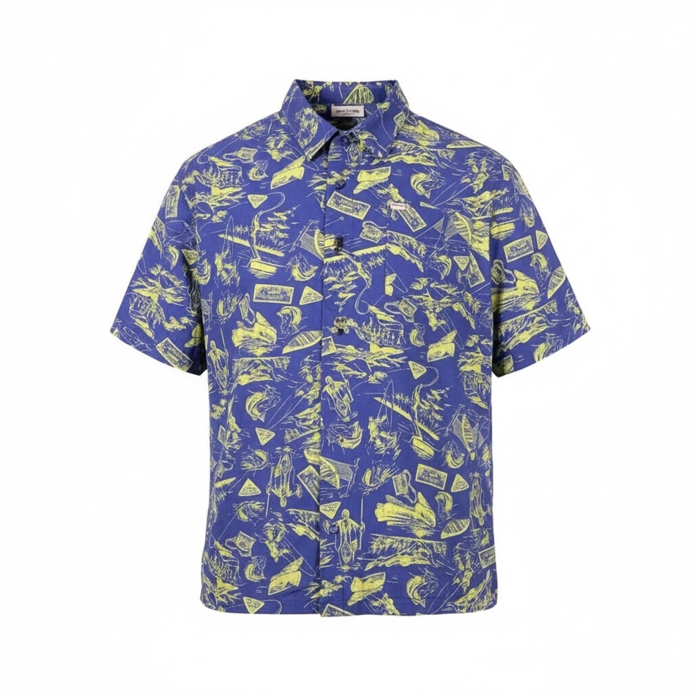 Columbia PFG Fishing Shirt XXL Blue Yellow Fish Print Vented